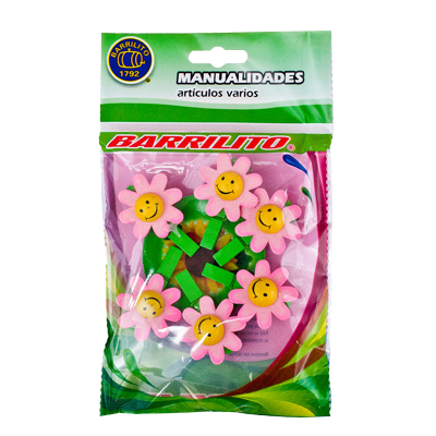 Barrilito clip de madera flores rosas wclp10p 6 piezas