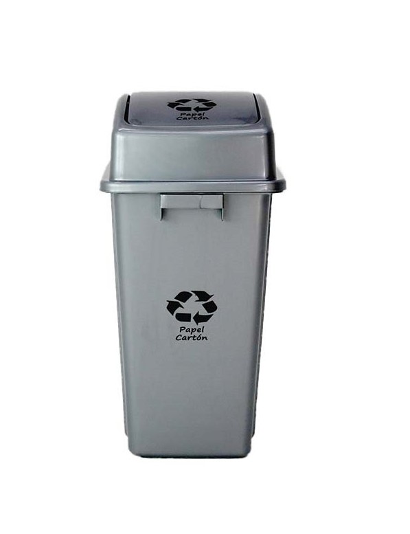 [TK-BAS-08] BASURERO C/TAPA VAIVEN 42 LTS PAPEL Y CARTON GRIS METAL