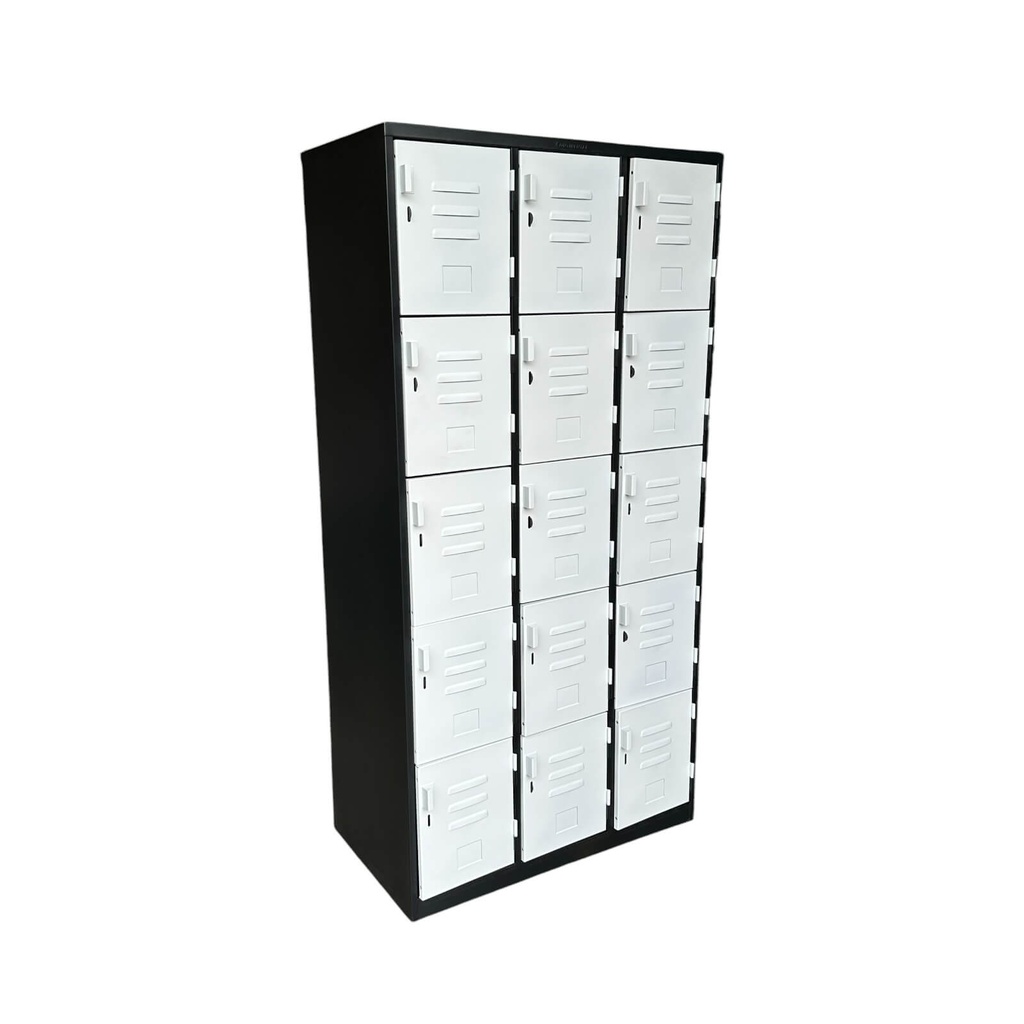 Locker Metálico de 15 Compartimentos en Negro y Blanco