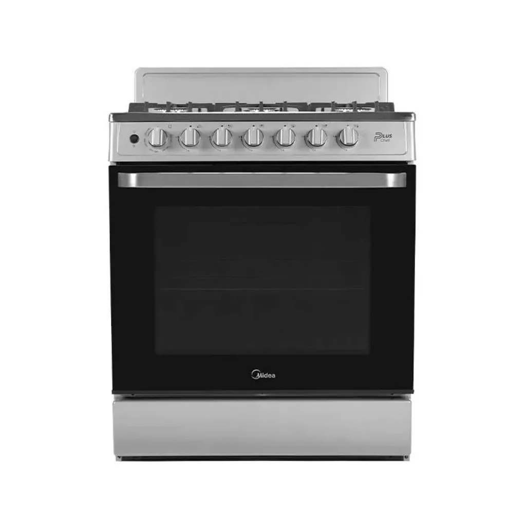 Midea Cocina a gas 30 pulgadas silver 6 quemadores capelo hierro fundido MGS30FS1BEABG