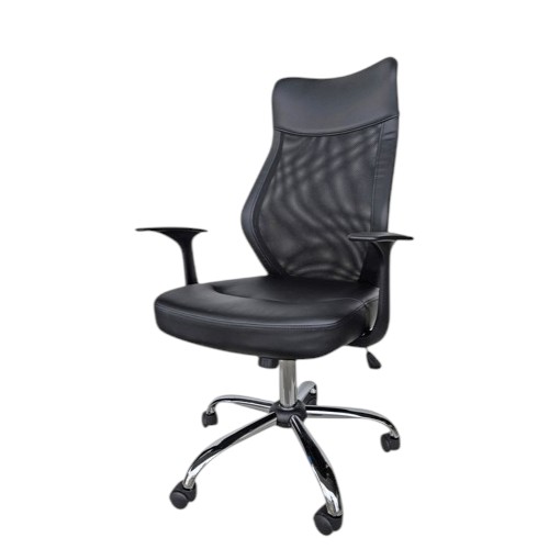 Silla de Oficina con Respaldar Alto en Malla y Asiento de Cuerina