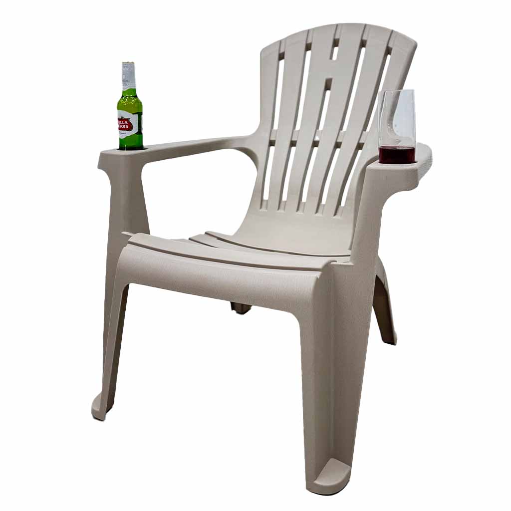 [TK-SI-81] SILLA PLASTICA C/PORTA VASOS TAUPE