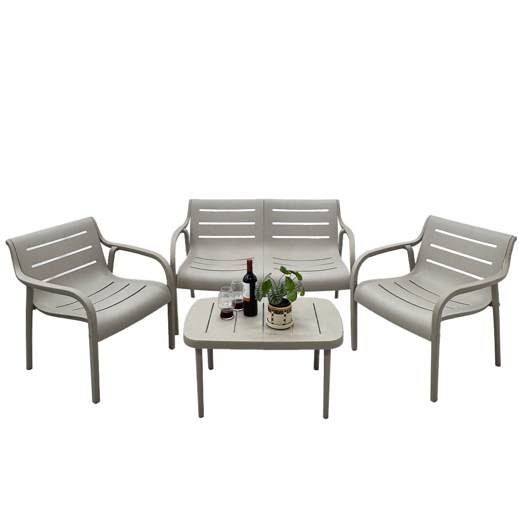 SALA 2-1-1+MESA PLASTICA TAUPE