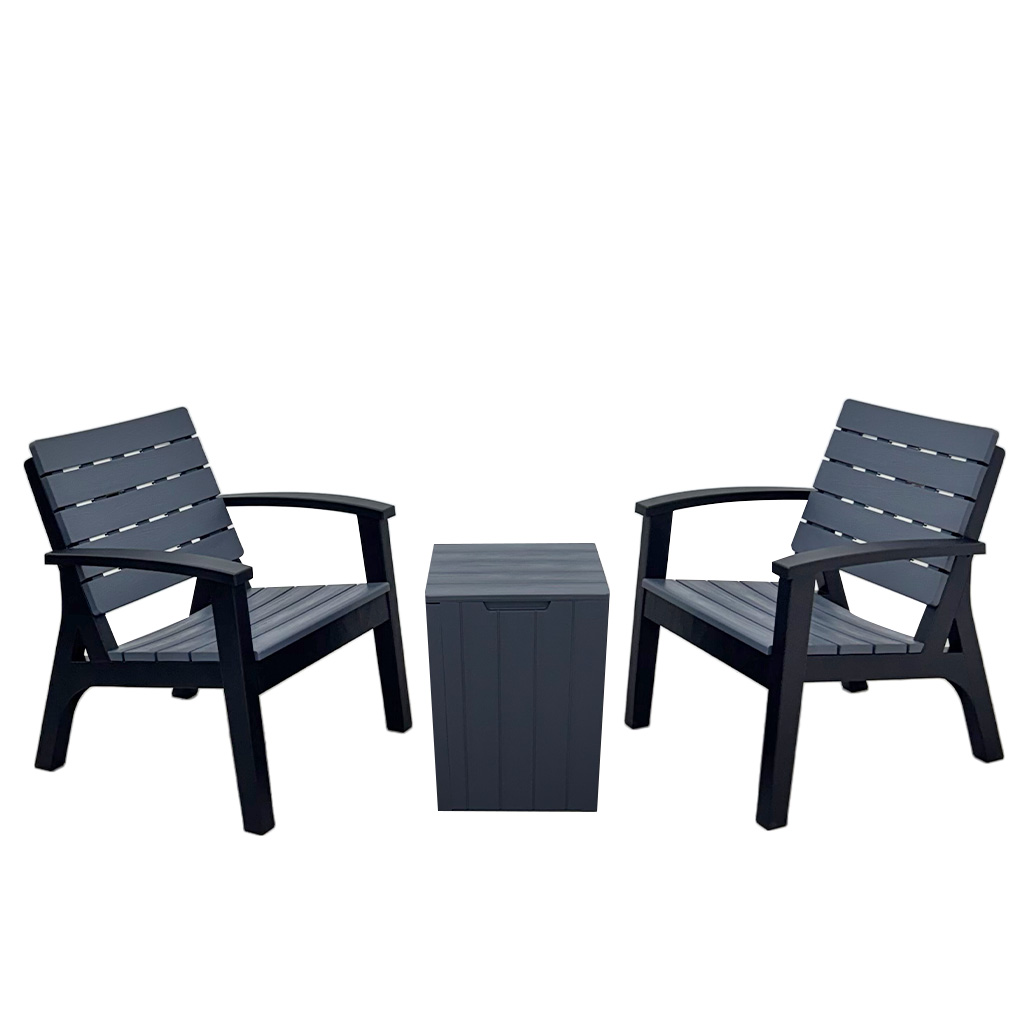 [TK-SI-87] 2 SILLAS+MESA PLASTICA PLOMO OSCURO