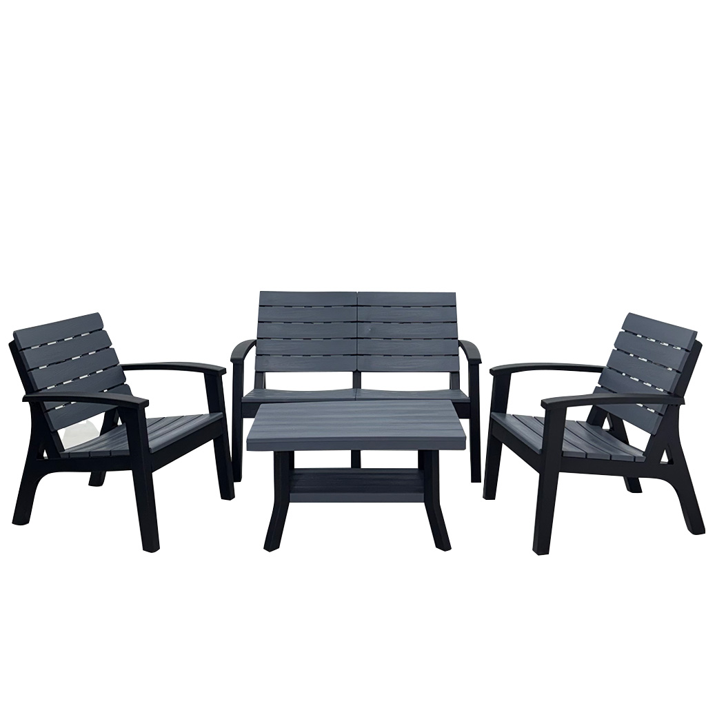 [TK-SI-88] SALA 2-1-1+MESA PLASTICA PLOMO OSCURO