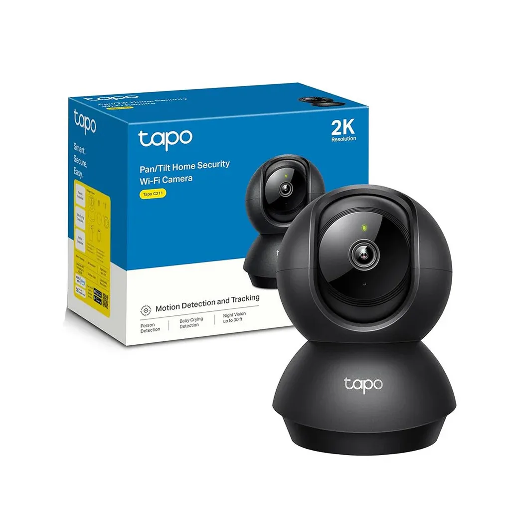 Tp Link camara de vigilancia Wi-Fi 2K de 360 ° con deteccion por IA y llanto de bebe color negro -Tapo C211